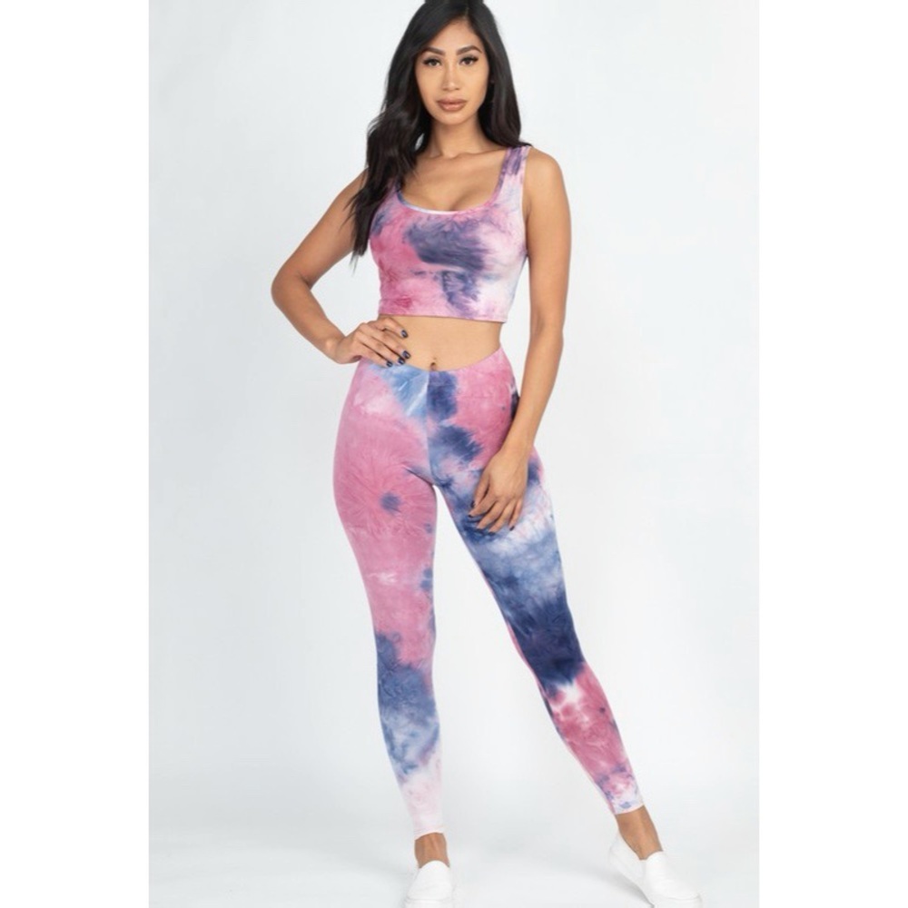 Tie-Dye Crop Top & Leggings Set Pink/Blue